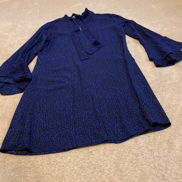 Atina Cristina Dark Purple/Blue and Black Dress W/Ruffle Bell Sleeves Size M - Picture 2 of 15
